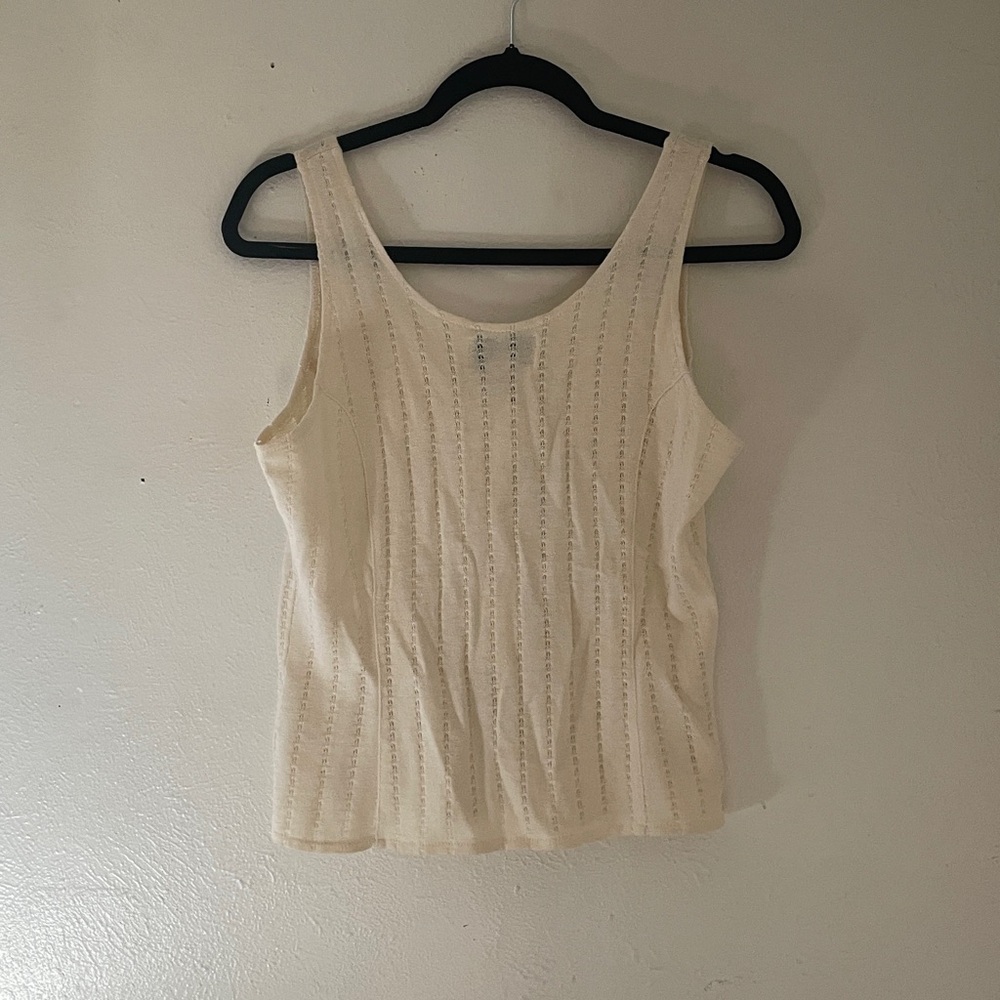 Jay Jacobs Vintage Knit Tank Ivory Button Front Ramie Cotton Medium - Picture 5 of 9